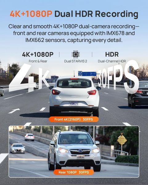 Автомобільний відеореєстратор 70mai Dash Cam 4K A810S-2 Set (Відеореєстратор + задня камера + флешкарта на 128гб) 100600 фото
