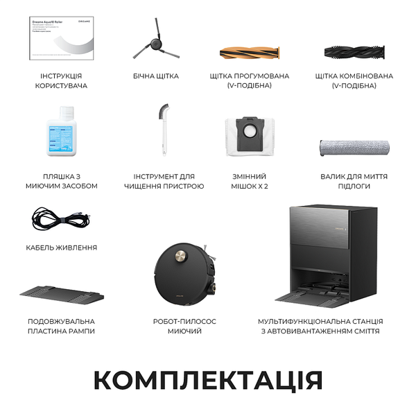 Робот-пилосос з вологим прибиранням Dreame Aqua 10 Roller Black (RLH31CE-bl) 100371 фото
